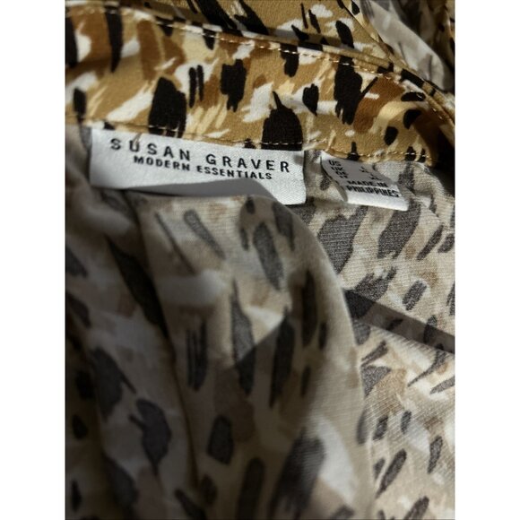 Susan Graver Liquid Knit top Shirt Size Large Abstract Brown Print Long Sleeves - Picture 8 of 8
